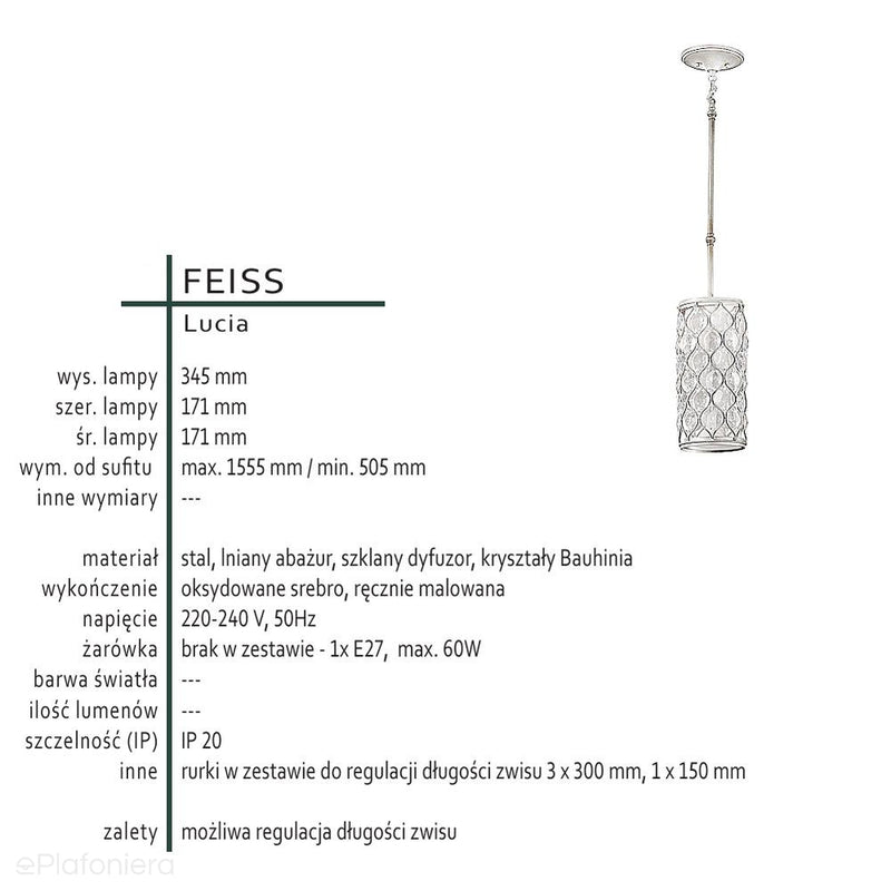 Kryształowa lampa 17cm, ręcznie malowana (oksydowane srebro) do sypialni salonu (1xE27) Feiss (lucia)