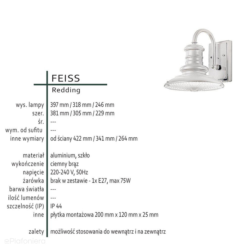 Industrialna lampa ścienna Redding do domu i ogrodu z IP 44 (23/30/38cm) - Feiss (1xE27)