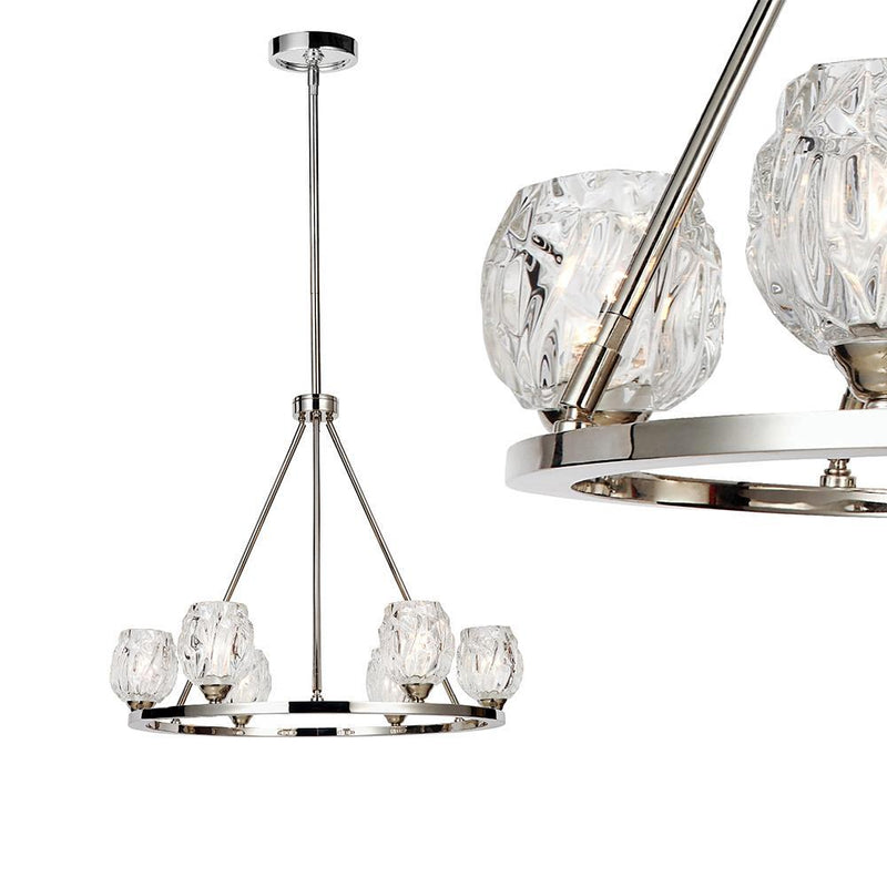 Lampa wisząca - żyrandol 67cm (szlifowane szkło, nikiel) do sypialni salonu kuchni (G9 6x4W) Feiss (Rubin)