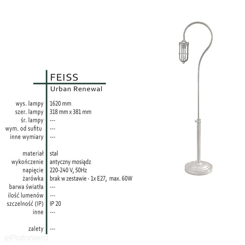 Loftowa, industrialna lampa stojąca podłogowa (antyczny mosiądz) (1xE27) Feiss (UrbanRWL)