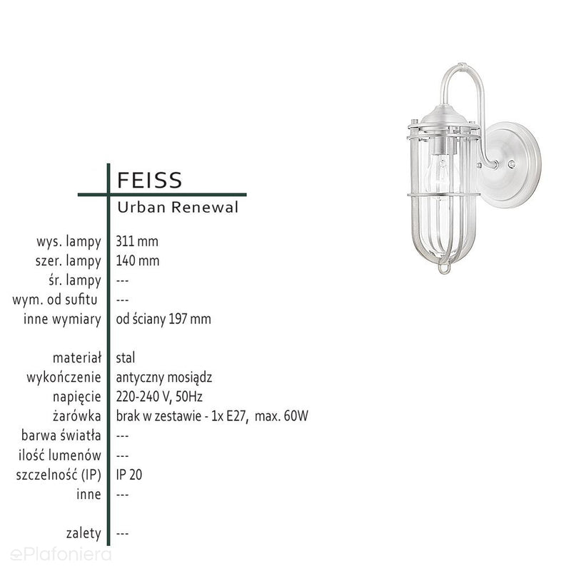 Loftowa, industrialna lampa ścienna, kinkiet (antyczny mosiądz) (1xE27) Feiss (UrbanRWL)