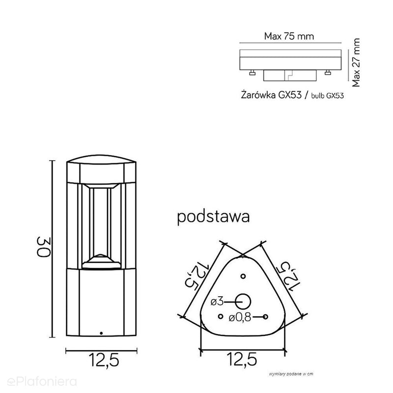 Nowoczesny słupek ogrodowy 30/50/80cm - lampa zewnętrzna stojąca (1x GX53) SU-MA (Fan)