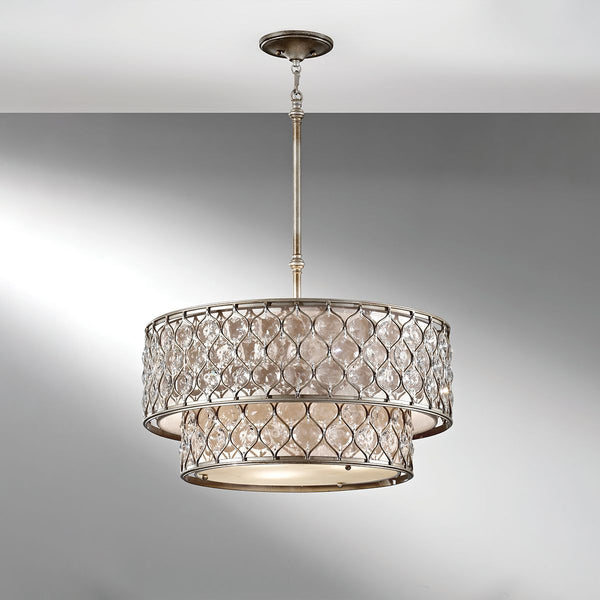 Kryształowa lampa 62cm, ręcznie malowana (oksydowane srebro) do sypialni salonu (6xE27) Feiss (lucia)
