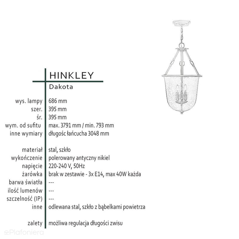 Antyczny nikiel - lampa wisząca, żyrandol (bąbelki powietrza) do kuchni salonu (3xE14) Hinkley (Dakota)