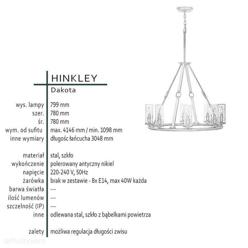 Antyczny nikiel - lampa wisząca, żyrandol (bąbelki powietrza) do kuchni salonu (8xE14) Hinkley (Dakota)