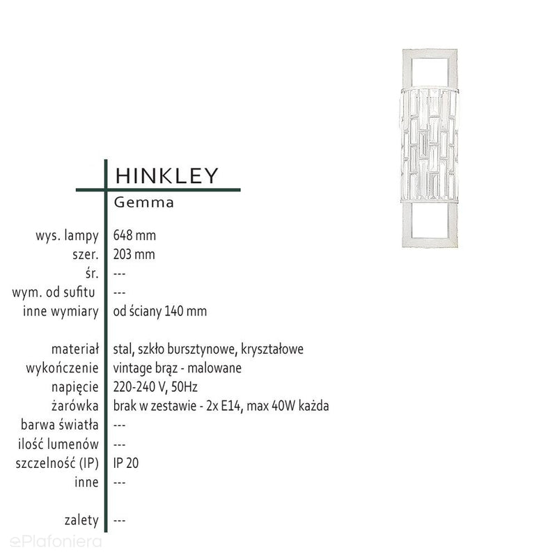 Lampa ścienna Gemma z kryształami - Hinkley (vintage brąz, bursztyn, kryształy) 20x65cm / 2xE14