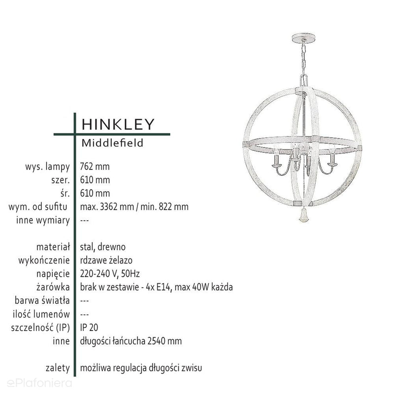 Rustykalny żyrandol na łańcuchu Middlefield - Hinkley