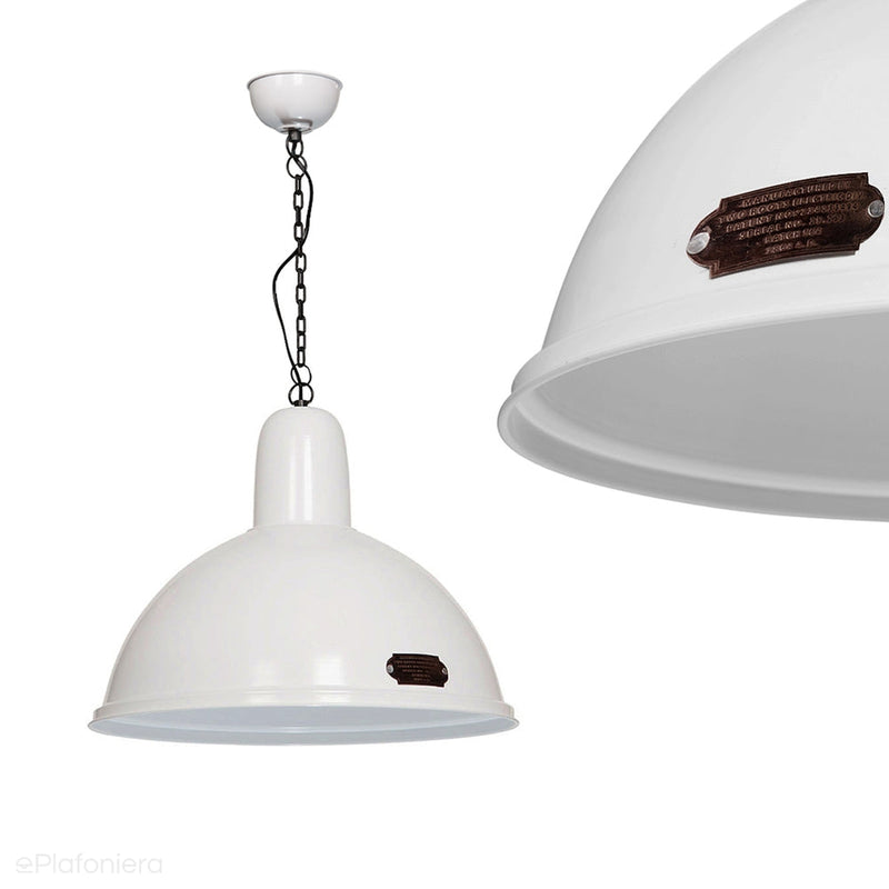 Biała metalowa lampa loftowa, industrialna (46cm) wisząca do salonu kuchni, Loftlight (Indica)