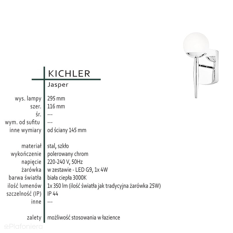 Kinkiet chrom do łazienki, Jasper - Kichler (IP44)