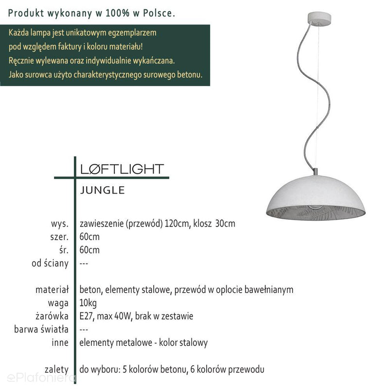 Betonowa lampa wisząca - nowoczesna industrialna 60cm, do salonu sypialni (1xE27) (Jungle) Loftlight