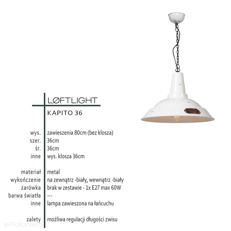 Modna lampa (biała) do kuchni jadalni i salonu Kapito 36cm LoftLight
