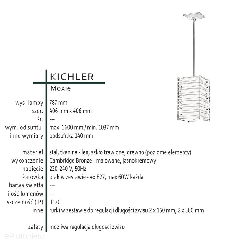 Lampa wisząca w stylu retro 40 cm, żyrandol do sypialni, salonu - Kichler, Moxie