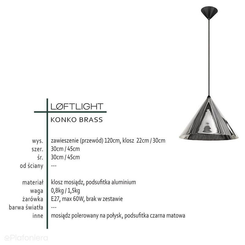 Mosiężna lampa, metalowa wisząca - do salonu sypialni kuchni (30/45cm 1xE27) (Konko Brass) Loftlight