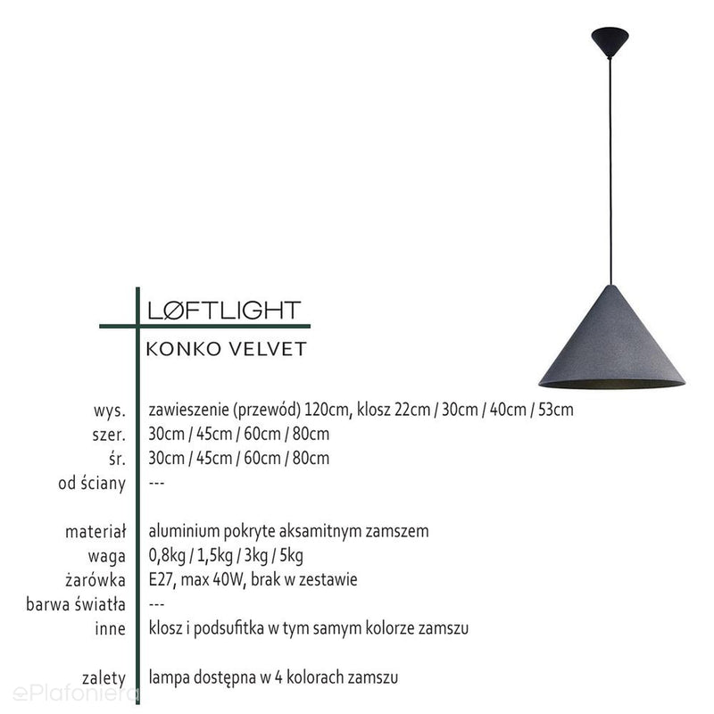 Metalowa lampa wisząca - zamsz, do salonu sypialni (30/45/60/80cm 1xE27) (Konko Velvet) Loftlight