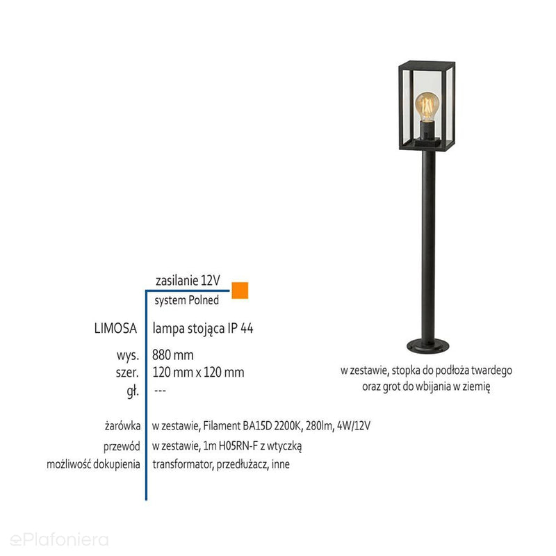 Lampa stojąca 68/88cm ogrodowa zewnętrzna słupek IP 44 (4W, 2200K) (system 12V LED) Limosa