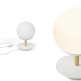 Mosiądz - biała lampa stołowa z włącznikiem Plaat ST, lampa biurkowa Ummo