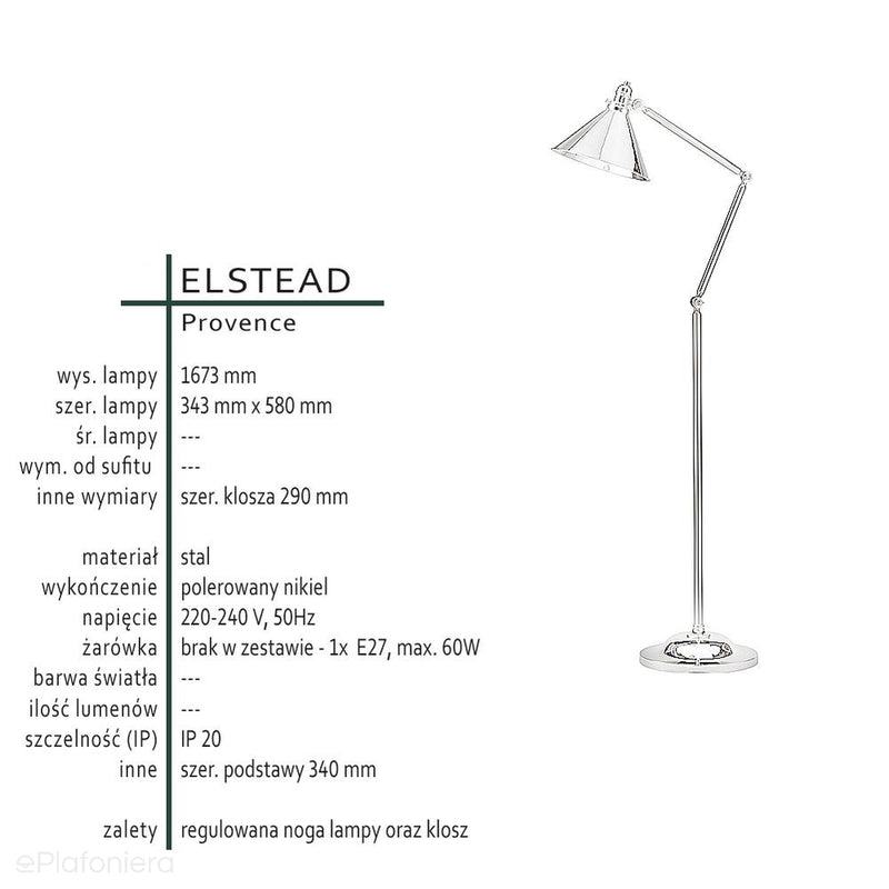 Lampa podłogowa Provence (polerowany nikiel) - Elstead (1xE27)