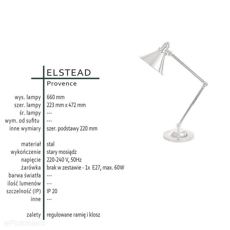 Lampa z łamanym ramieniem Provence - Elstead (1xE27, stary mosiądz)