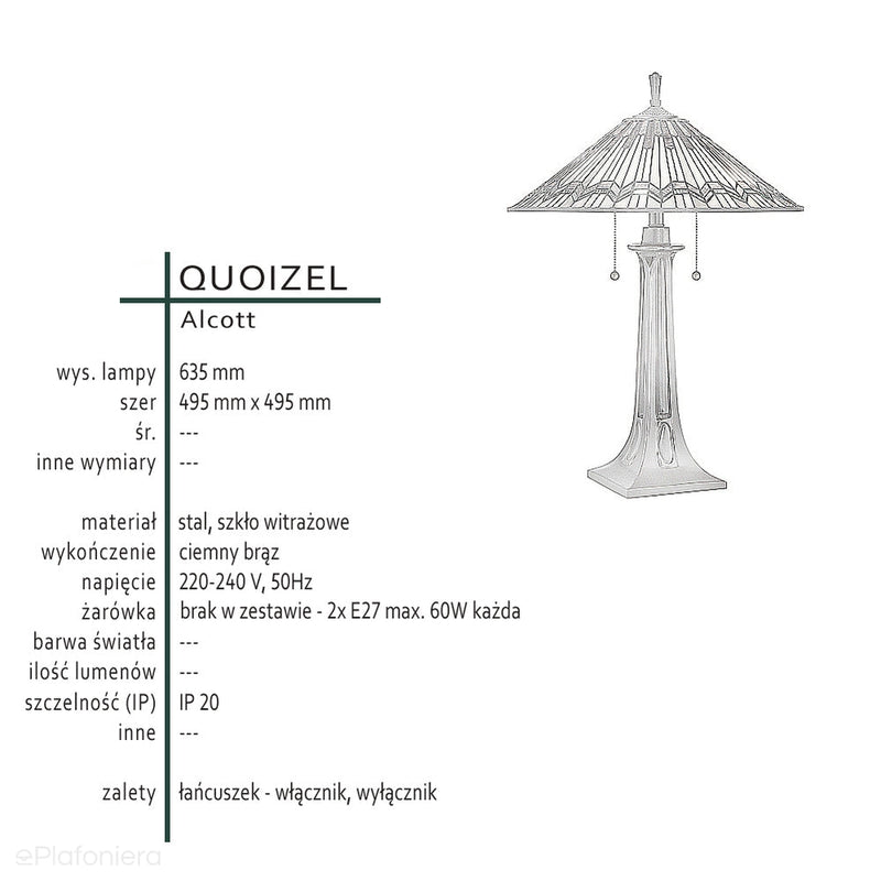 Lampa witrażowa stołowa Alcott, Quoizel