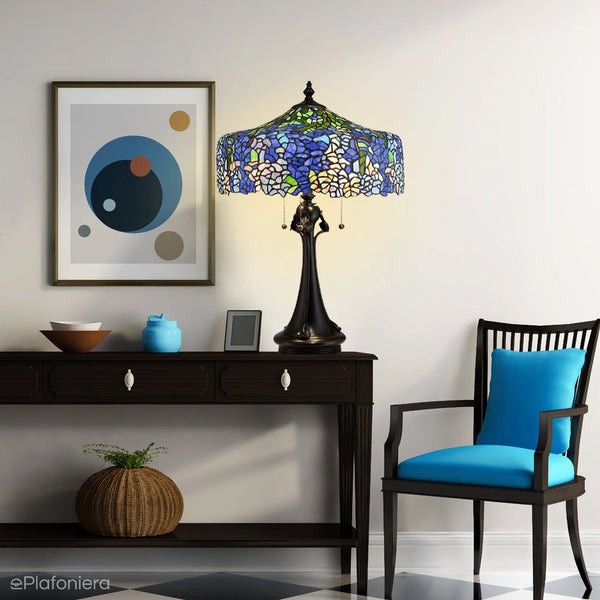 Tiffany lampa stołowa Cobalt, Quoizel