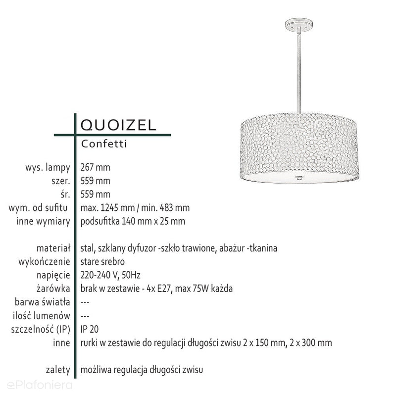 Dekoracyjna lampa wisząca (56cm) do salonu sypialni jadalni (4xE27) Quoizel (Confetti)