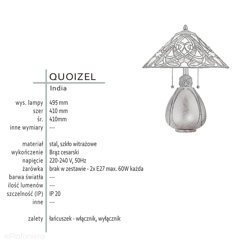 Tiffany lampa stołowa India, Quoizel