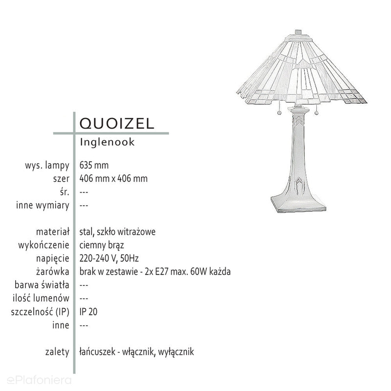 Tiffany lampa stojąca witrażowa Inglenook, Quoizel