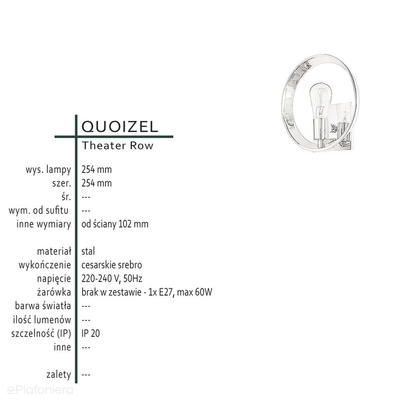 Lampa ścienna - na kole (srebrna) kinkiet do salonu sypialni kuchni (1xE27) Quoizel (Theater)