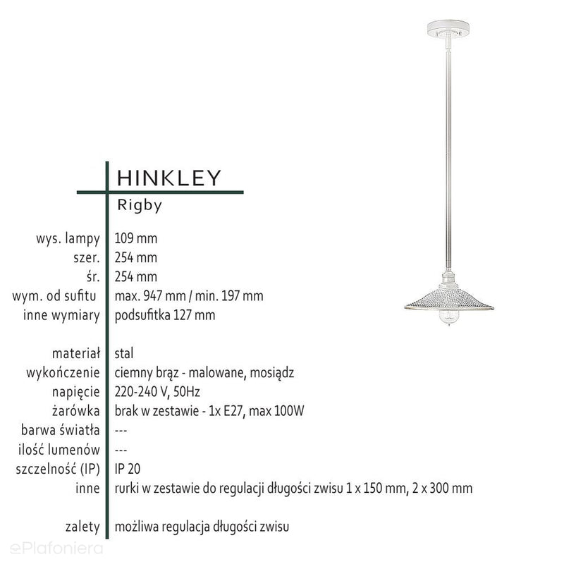 Lampa wisząca w stylu retro / loftowym Rigby z mosiądzem - Hinkley (25cm)