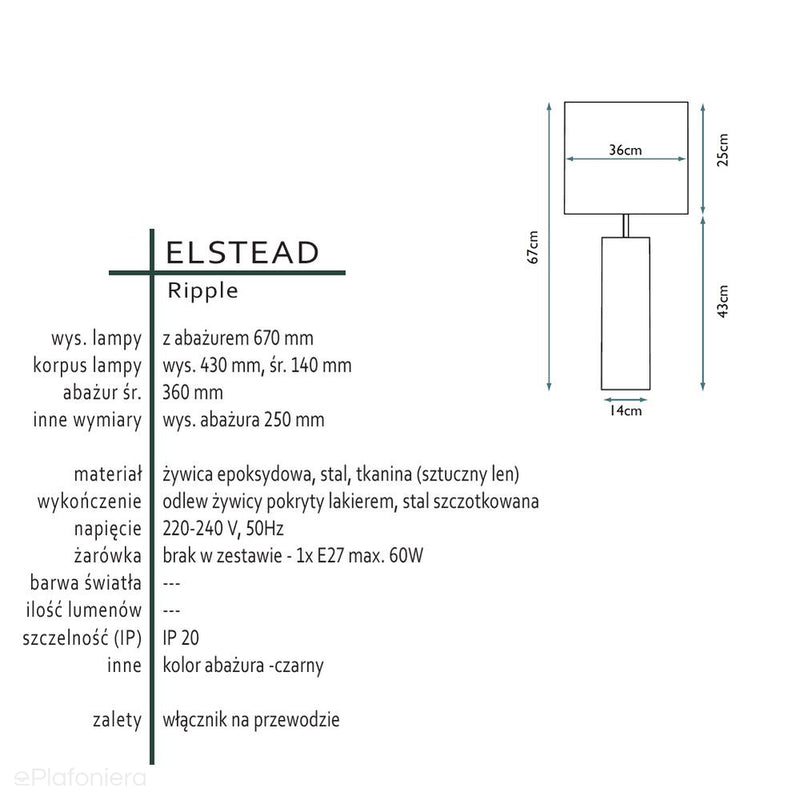Czarna lampa stołowa Ripple (żywica epoksydowa) - Elstead (1xE27)