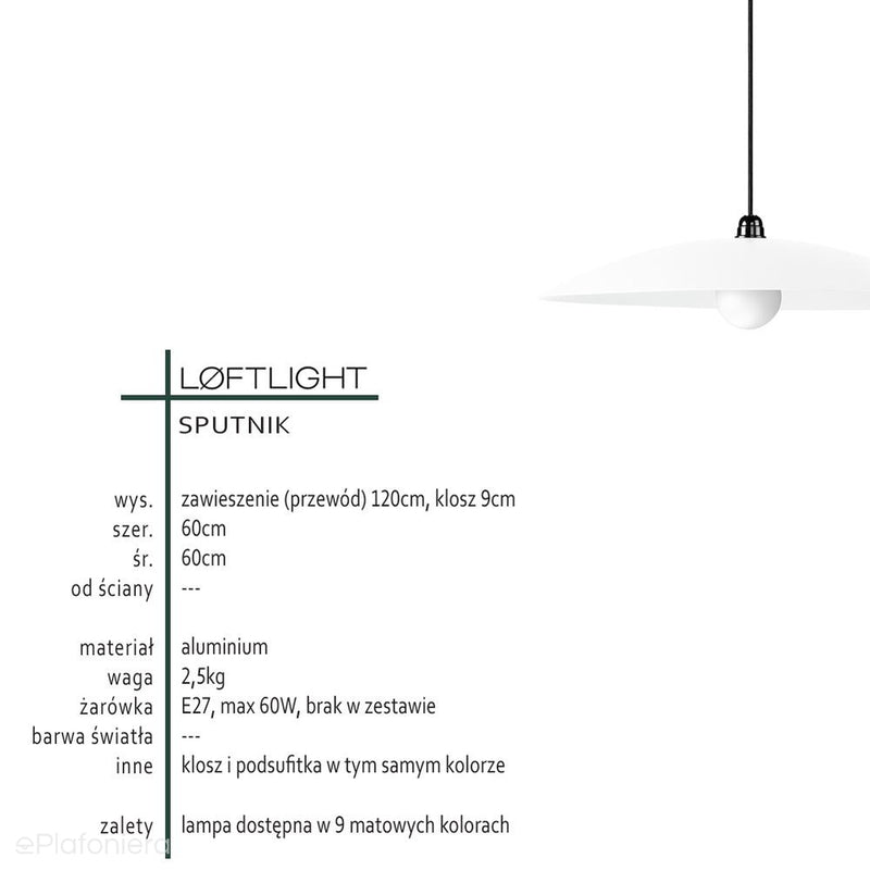 Metalowa matowa lampa 60cm - nowoczesna do salonu sypialni kuchni (1xE27) (Sputnik) Loftlight