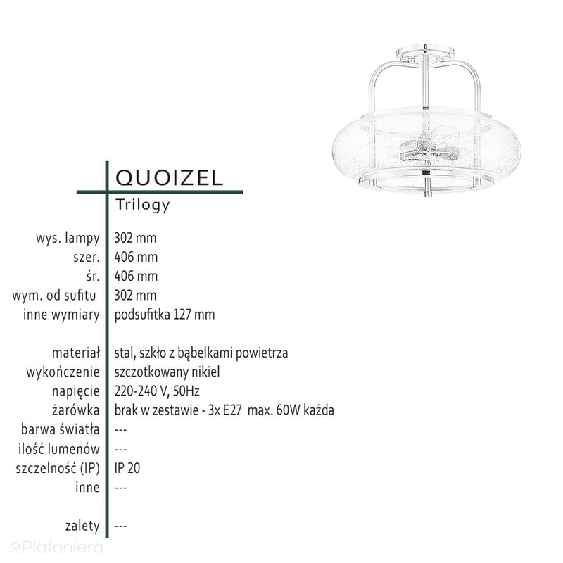 Sufitowa lampa szklana Trilogy, Quoizel - lampa do kuchni i pokoju