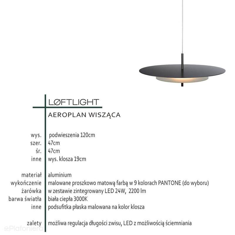 Designerska lampa wisząca Aeroplan 47cm, Loftlight dostępne różne kolory