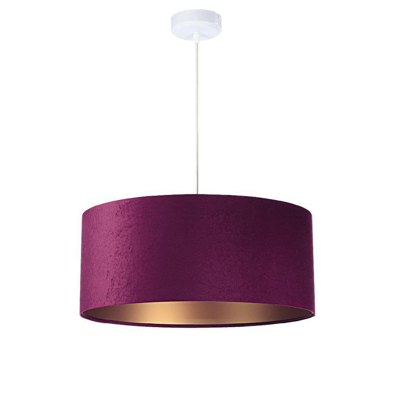 Welurowy abażur Fuksja - fioletowa lampa wisząca do salonu, sypialni (kolekcja - Standard, 1xE27) ręcznie robiona