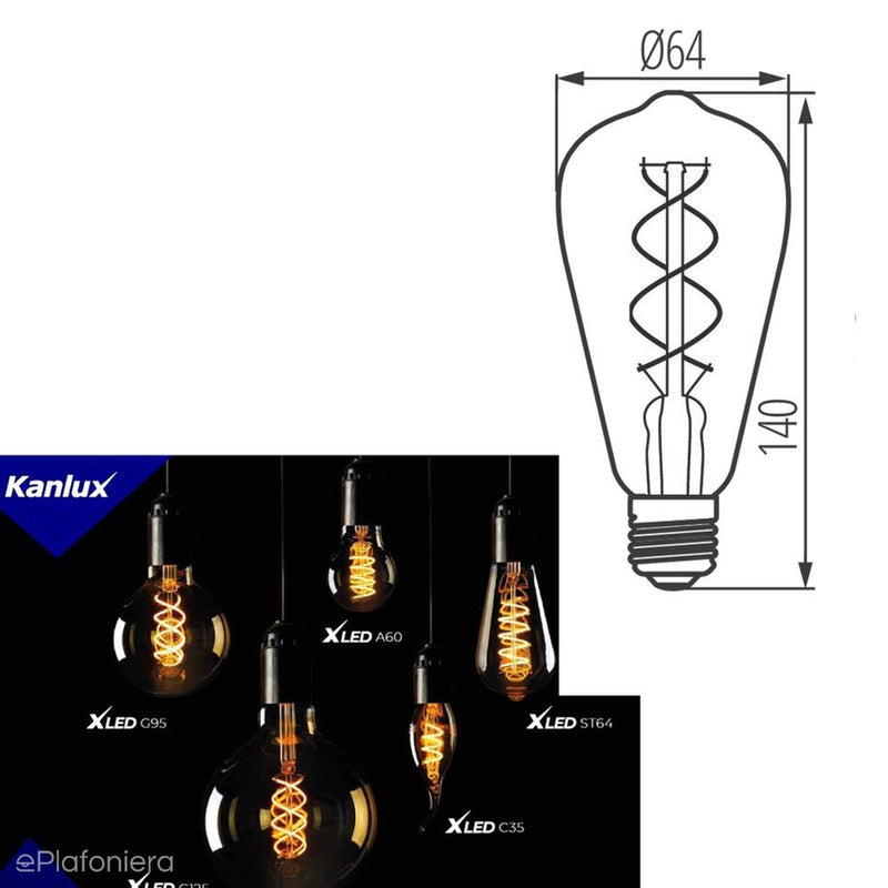 Żarówka LED E27 Filament spirala (Edison ST64, 5W = 26W) (270lm, 1800K) Kanlux/KANXLED0200