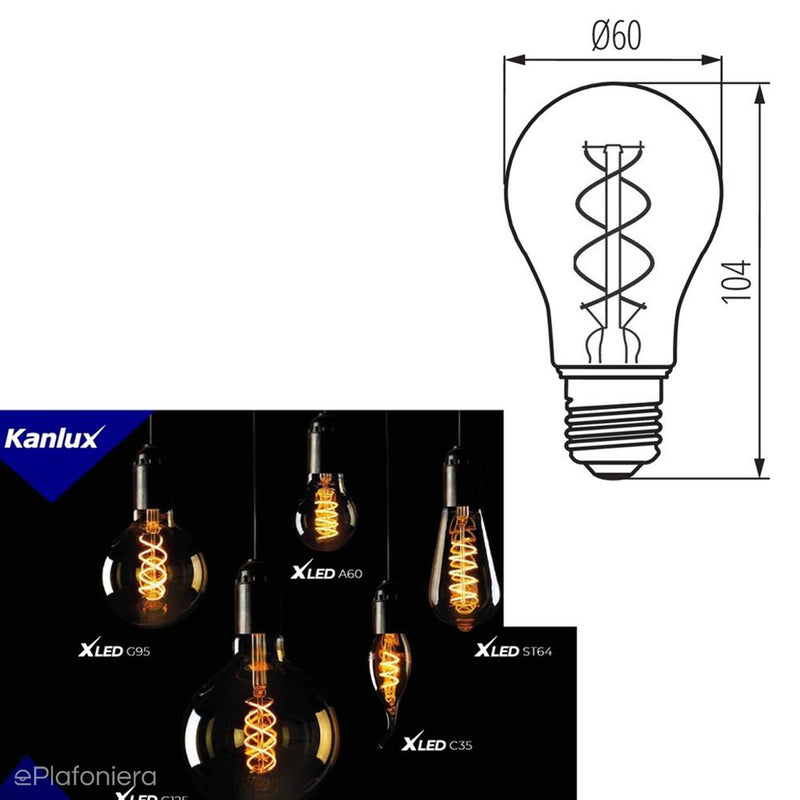 Żarówka LED E27 Filament spirala (A60, 5W = 23W) (230lm, 1800K) Kanlux/KANXLED0205
