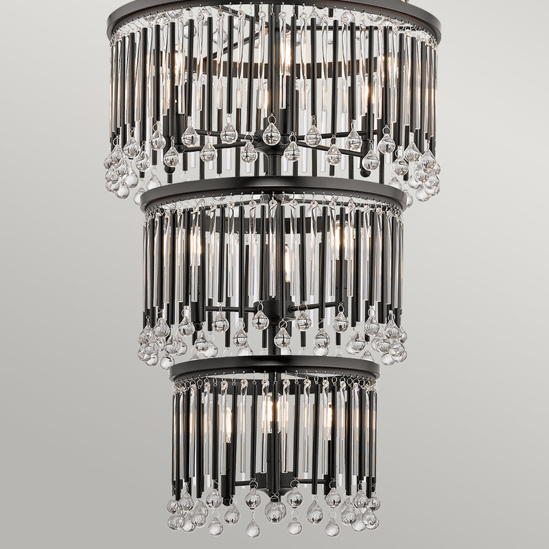 Czarna metalowa lampa wisząca pionowa (pręty, koraliki) do salonu holu sypialni (18xE14) Kichler (Piper)