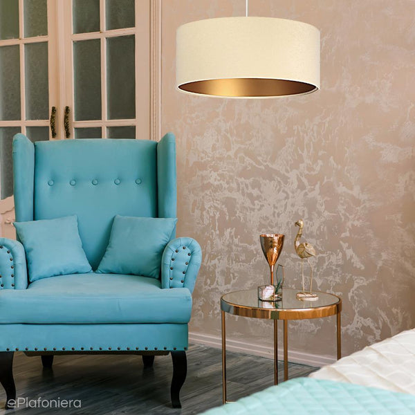 Welurowy abażur Verbena - kremowa lampa wisząca do salonu, sypialni (kolekcja - Standard, 1xE27) ręcznie robiona - ePlafoniera
