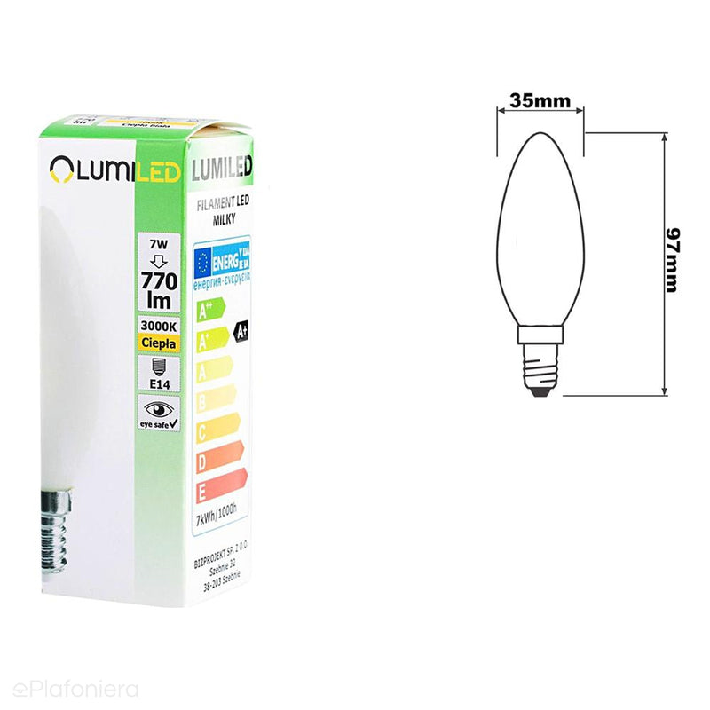 Żarówka LED E14 mleczna (świeczka 7W=60W) (770lm, 4000K/3000K) Lumiled/LEDZARMI910