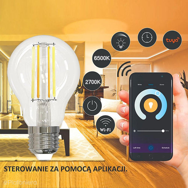 Żarówka Smart WiFi, LED E27 Filament (A60, 7W - 806lm) (2700K - 6500K) Polux/SANTUY0215