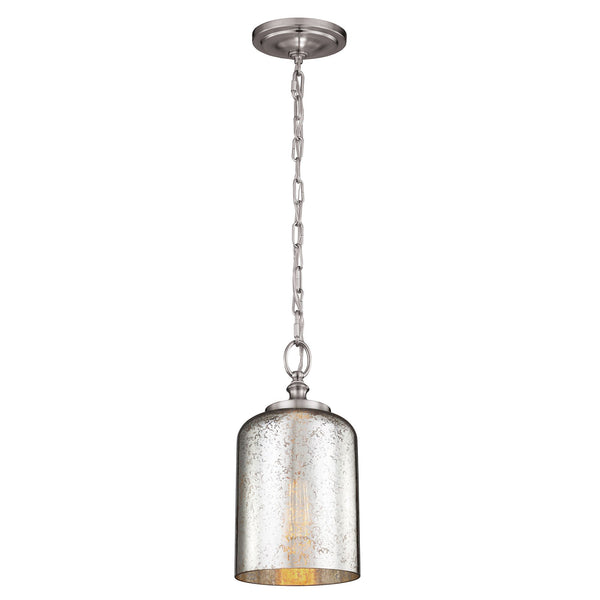 Szklana lampa wisząca Hounslow ze szkłem trawionym rtęciowym - Feiss (szczotkowana stal, 16,5cm, 1xE27)