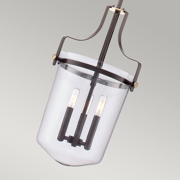 Szklana lampa wisząca Penn (zachodni brąz), do kuchni / nad blat / do jadalni -Quoizel, 33cm (świecznik 3xE14)
