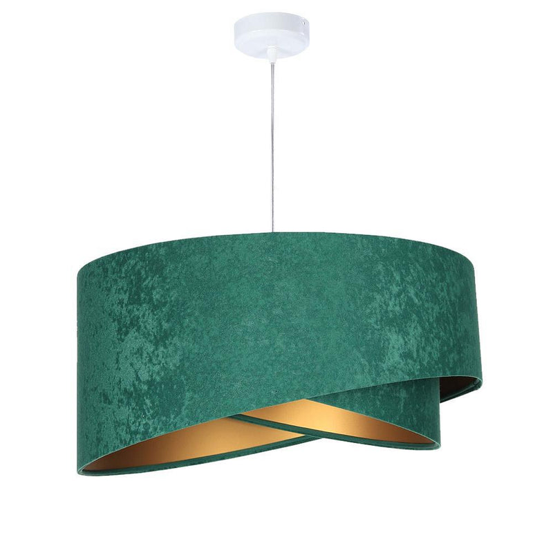 Abażur Rubin - zielona lampa wisząca welurowa do salonu, sypialni (asymetria 1xE27) ręcznie robiona - ePlafoniera