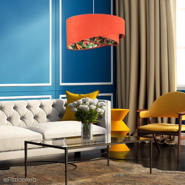 Abażur Ofelia - pomarańczowa lampa wisząca welurowa, do salonu, sypialni (asymetria 1xE27) ręcznie robiona - ePlafoniera
